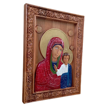 Ikona Bogorodica - ručno oslikan duborez u drvetu 30x40cm-1