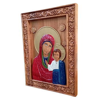 Ikona Bogorodica - ručno oslikan duborez u drvetu 30x40cm-2