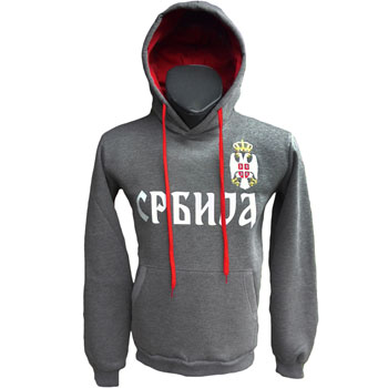 Grey sweater Serbian emblem with hoodie