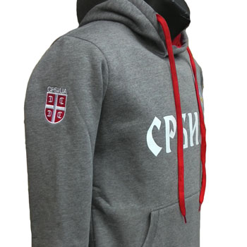 Grey sweater Serbian emblem with hoodie-1