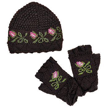 Set hand knitted cap and gloves - model 1
