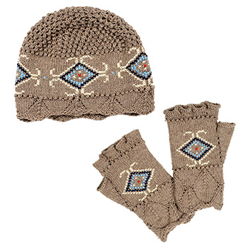 Set hand knitted cap and gloves - model 2