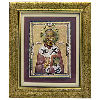 Icon of St Nicholas in frame, with glass 24.5x21cm