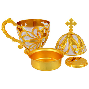 Kadionica metalna sa kristalima - bela-1