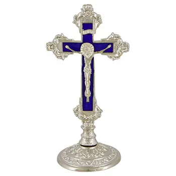 Metalni stoni krst - plavi 12 x 5 cm