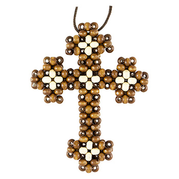 Cross for car made of wooden beads