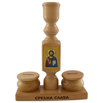 Drveni svećnjak sa kutijama za tamjan i briket 