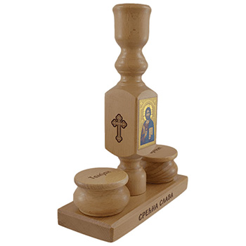 Drveni svećnjak sa kutijama za tamjan i briket 