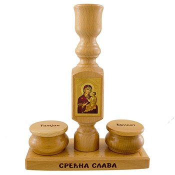 Wooden candlestick with boxes for incense and briquettes 