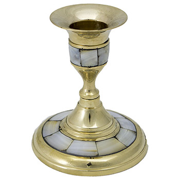 Brass candlestick with ornaments made of onyx