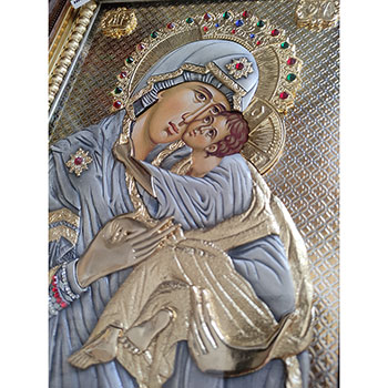 Icon of virgin Mary with iconographed face 40x46 cm
