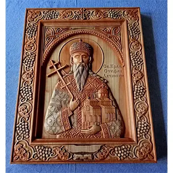 Ikona Sveti kralj Stefan Dečanski duborez 26x32cm-1