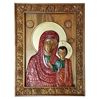Ikona Bogorodica - ručno oslikan duborez u drvetu 20x30cm-3