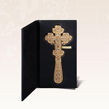 Hand cross in a black leather case