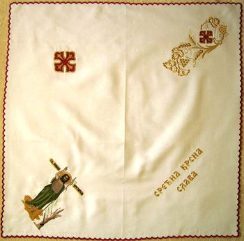 Knitted religios table cloth St. John