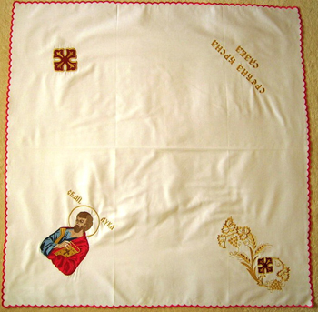 Knitted religios table cloth St. Luka