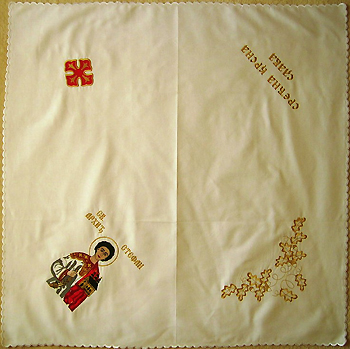 Knitted religios table cloth - St. Stefan