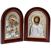 Diptih sa posrebrenim ikonama - Gospod Isus Hrist i Bogorodica Jerusalimska (10x14cm)
