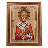 Ikona Sveti Nikola uramljena, zastakljena 49.5x38.5cm