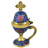 Brass censer, enameled 14x6cm - blue