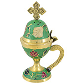 Brass censer, enameled 14x6cm - green