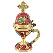 Brass censer, enameled 14x6cm - red