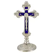 Metalni stoni krst - plavi 12 x 5 cm