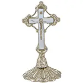 Metalni stoni krst - beli 6,5 x 3 cm