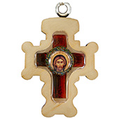 Drveni privezak za ključeve Isus Hrist, sa crvenim krstom