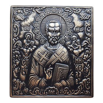 Ikona reljef Sveti Nikola - bronza patina Ikona reljef Sveti Nikola - bronza patina