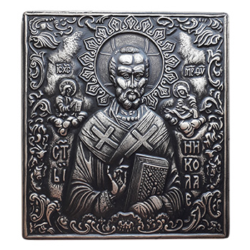 Ikona reljef Sveti Nikola - srebro patina Ikona reljef Sveti Nikola - srebro patina