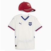 Komplet Puma beli dres Srbije za EURO 2024 u Nemačkoj i crveni Puma kačket